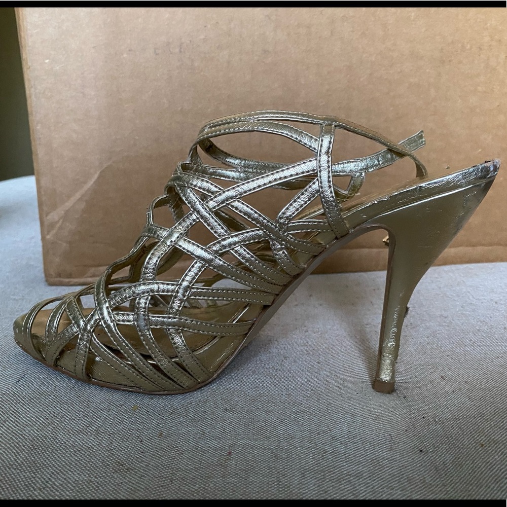 BCBGeneration gold strappy heels in size 9.